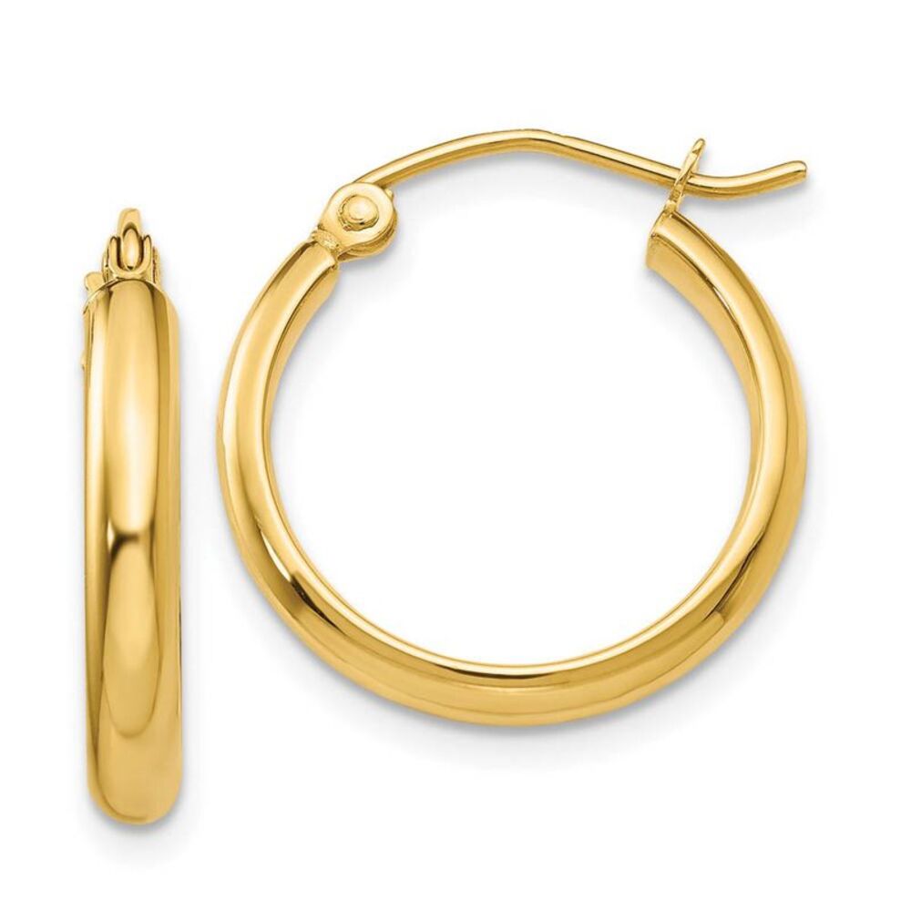 2.75mm x 18mm Polished 14k Yellow Gold Domed Round Hoop Earrings